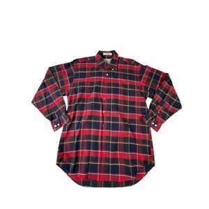 John Ashford Sport Long Sleeve Shirt Men's M Red Plaid Button Down Cotton